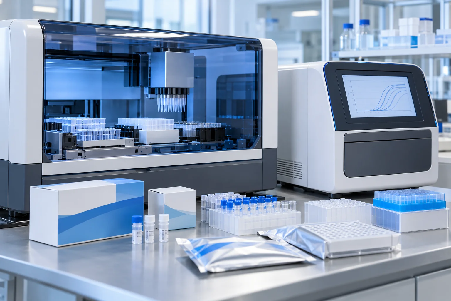 Automated extraction and PCR instruments with sample preparation supplies