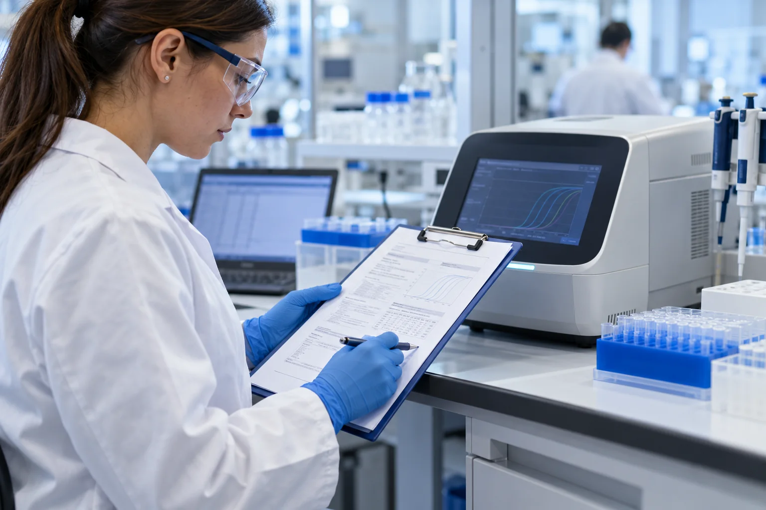 Laboratory specialist reviewing diagnostic documentation
